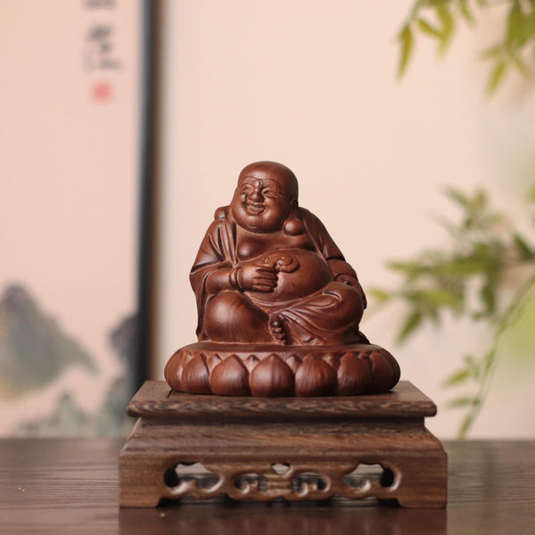 Hand Carved Laughing Buddha Maitreya Statue in Budai form