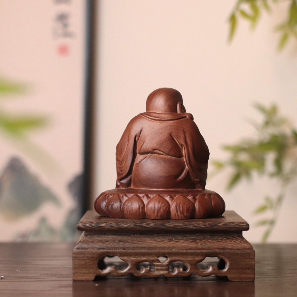 Hand Carved Laughing Buddha Maitreya Statue in Budai form