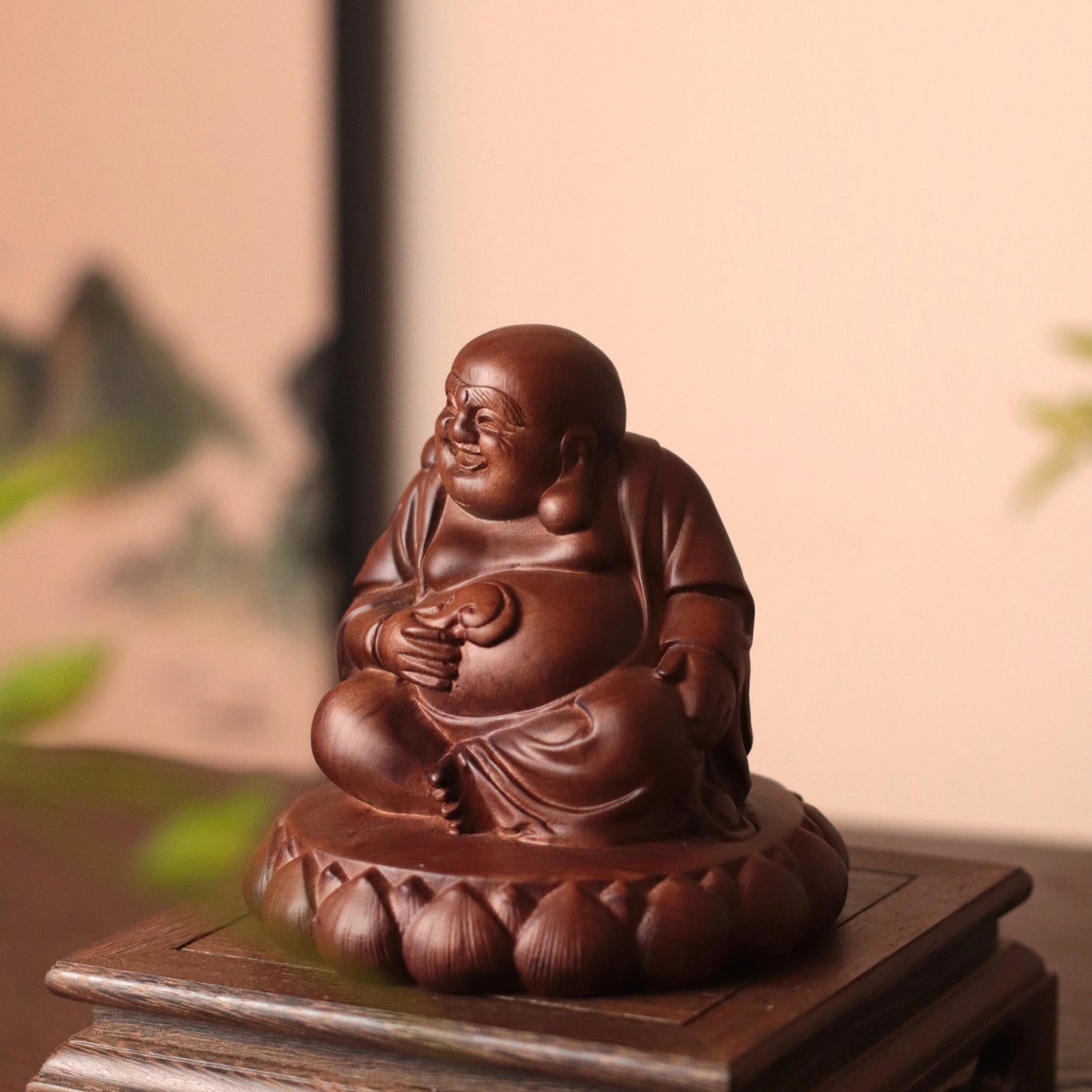 Hand Carved Laughing Buddha Maitreya Statue in Budai form