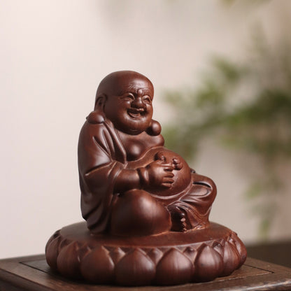 Hand Carved Laughing Buddha Maitreya Statue in Budai form