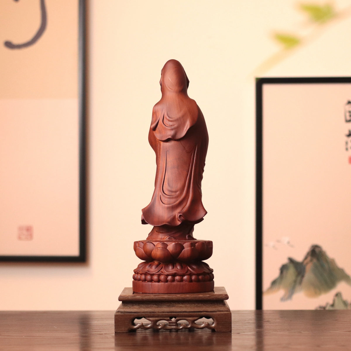 Standing Quan Yin Statue - Padauk Wood, 14-Inch – additional view 4