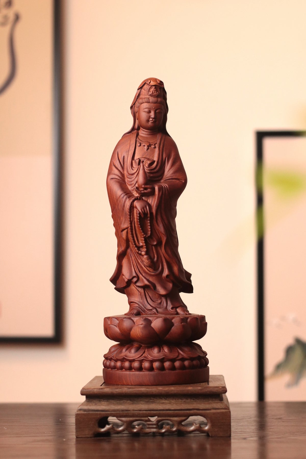 Standing Quan Yin Statue - Padauk Wood, 14-Inch – additional view 5