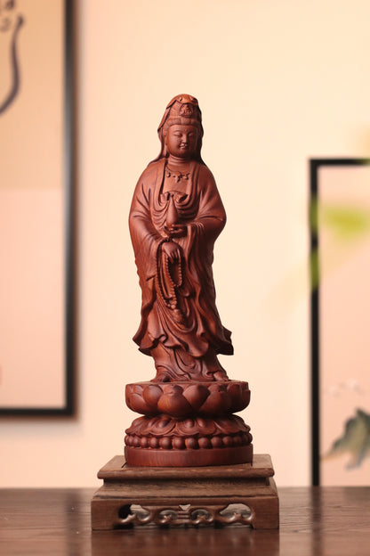 Standing Quan Yin Statue - Padauk Wood, 14-Inch – additional view 5