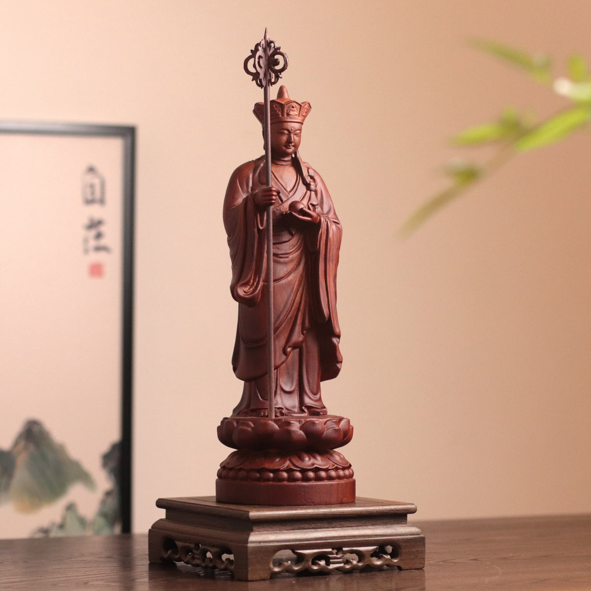 Wooden Standing Ksitigarbha Bodhisattva Statue