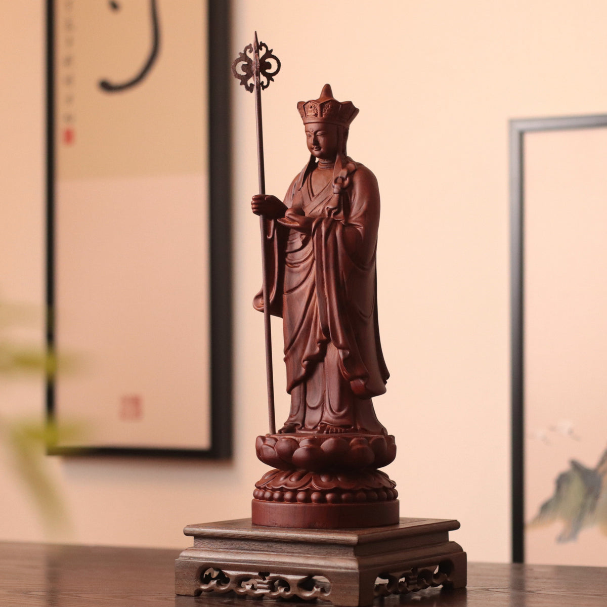 Wooden Standing Ksitigarbha Bodhisattva Statue