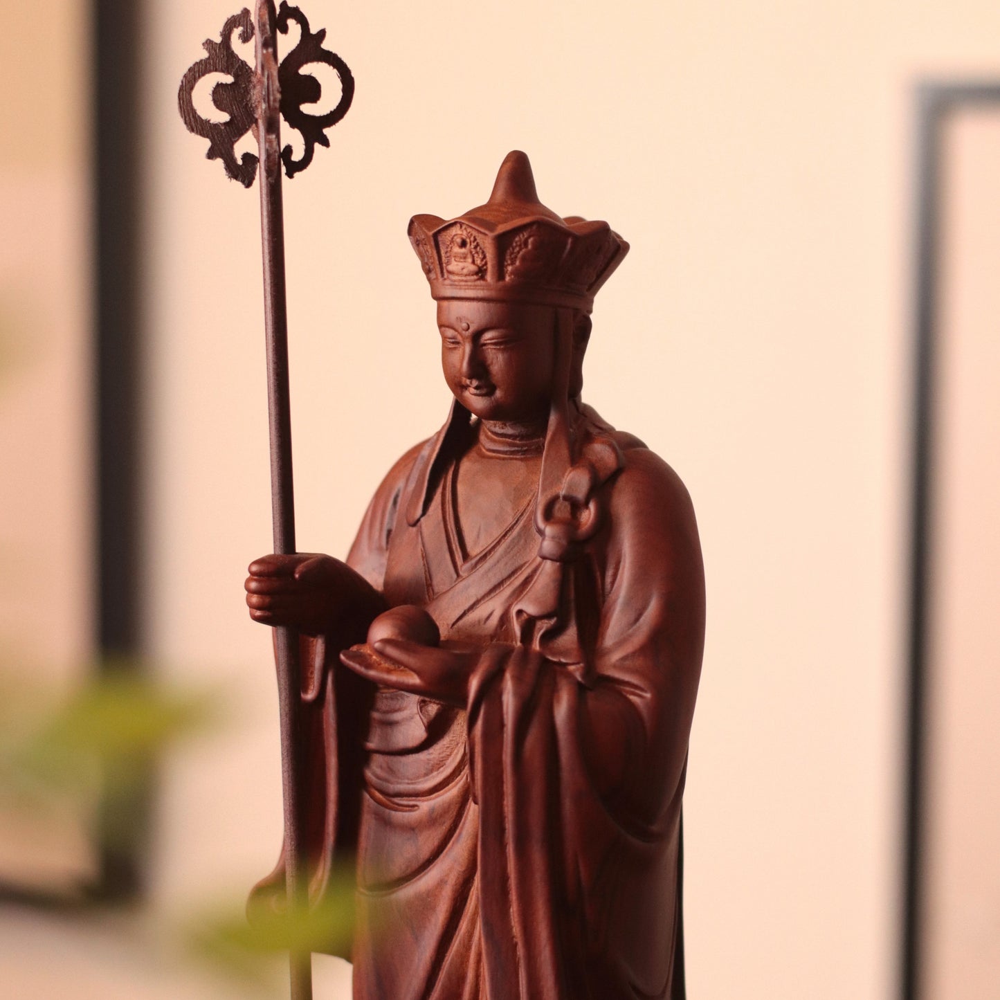 Wooden Standing Ksitigarbha Bodhisattva Statue