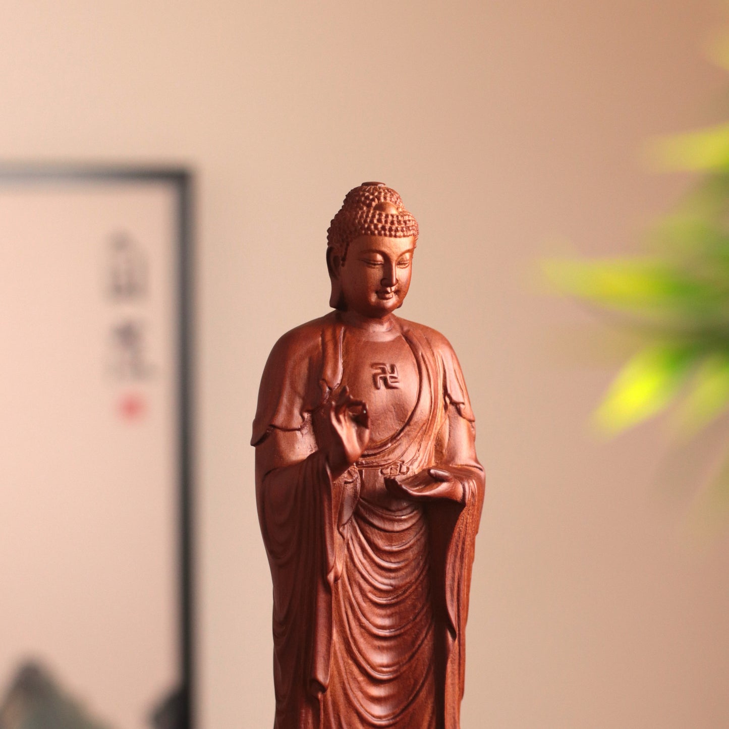 Wooden Standing Amitabha Buddha Statue