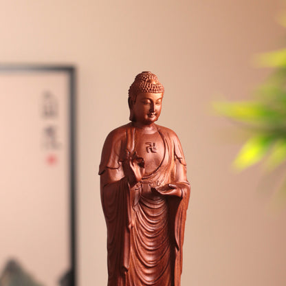 Wooden Standing Amitabha Buddha Statue