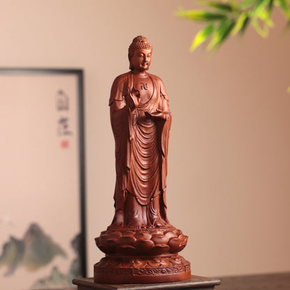 Wooden Standing Amitabha Buddha Statue