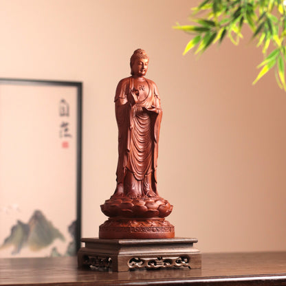 Wooden Standing Amitabha Buddha Statue