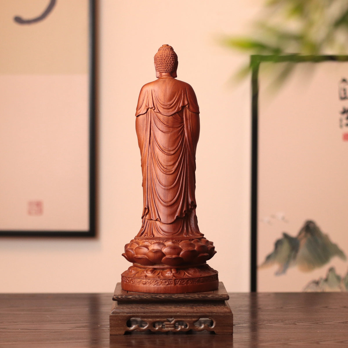 Wooden Standing Amitabha Buddha Statue