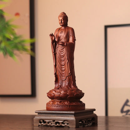 Wooden Standing Amitabha Buddha Statue