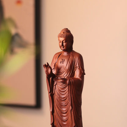 Wooden Standing Amitabha Buddha Statue