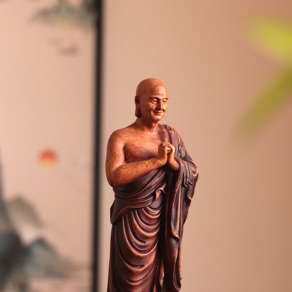 Hand-Carved Ananda Statue - Solid Padauk Wood for Mindful Spaces