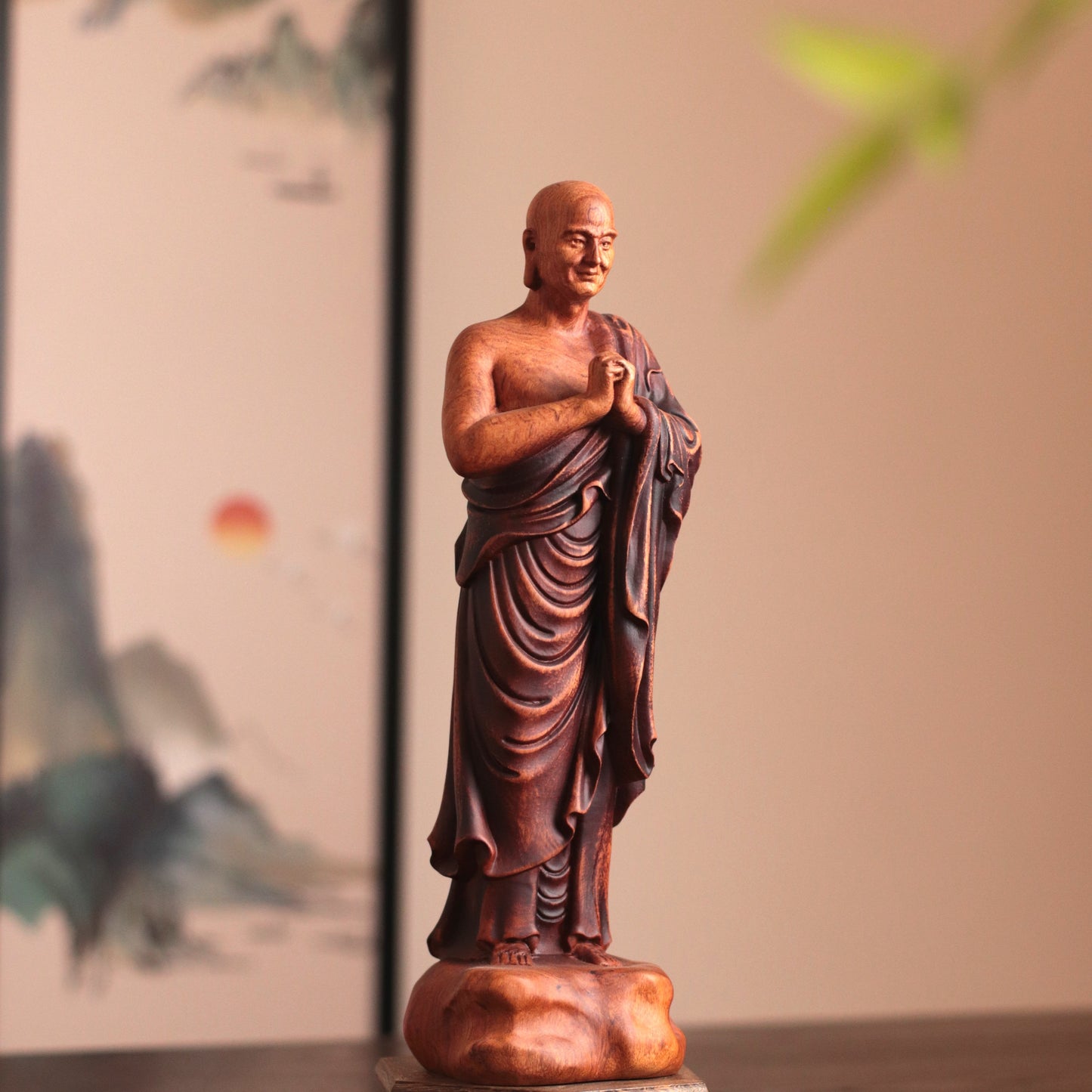 Hand-Carved Ananda Statue - Solid Padauk Wood for Mindful Spaces