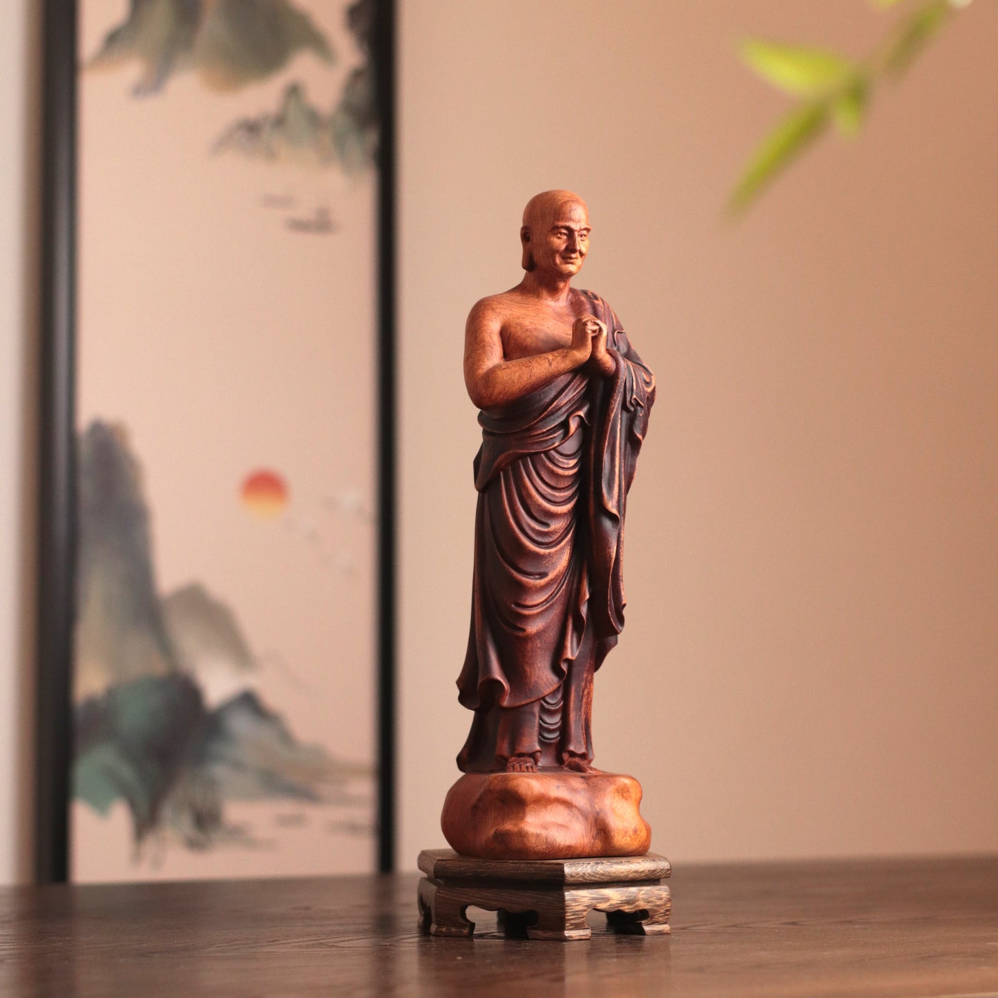 Hand-Carved Ananda Statue - Solid Padauk Wood for Mindful Spaces