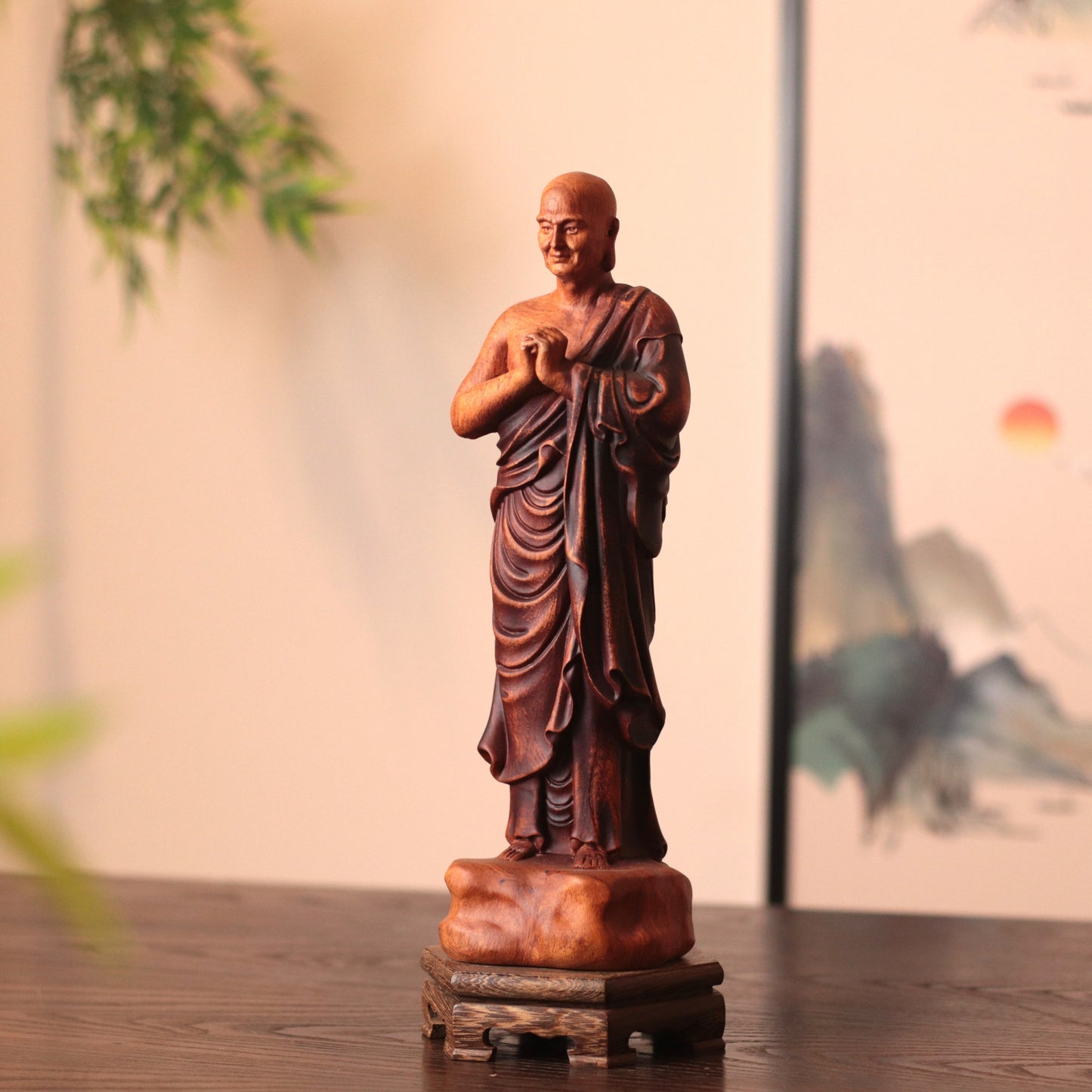 Hand-Carved Ananda Statue - Solid Padauk Wood for Mindful Spaces