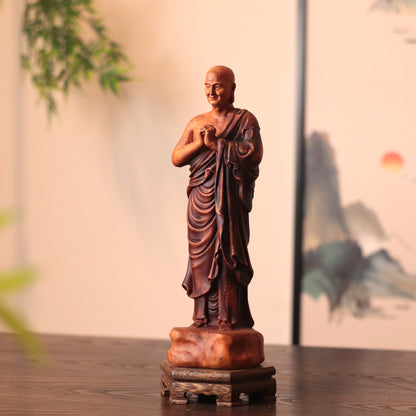 Hand-Carved Ananda Statue - Solid Padauk Wood for Mindful Spaces