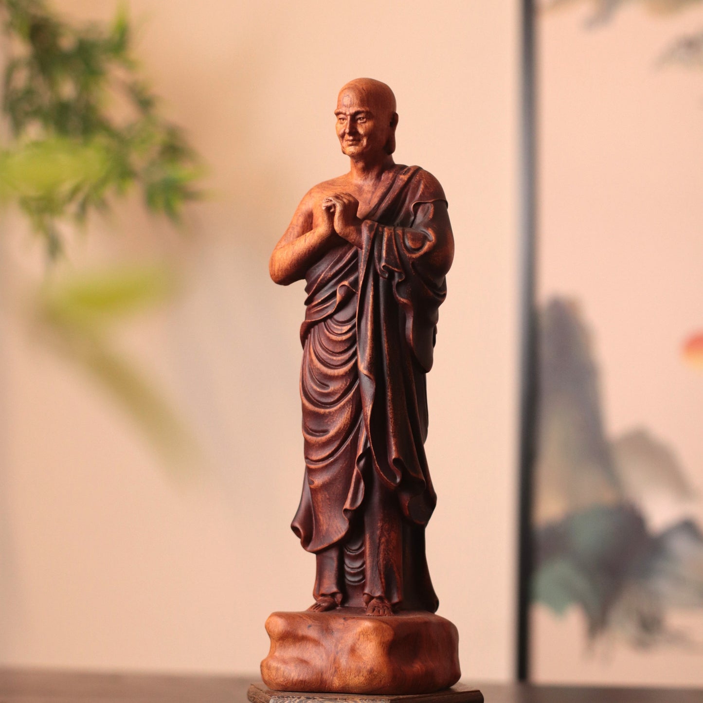 Hand-Carved Ananda Statue - Solid Padauk Wood for Mindful Spaces