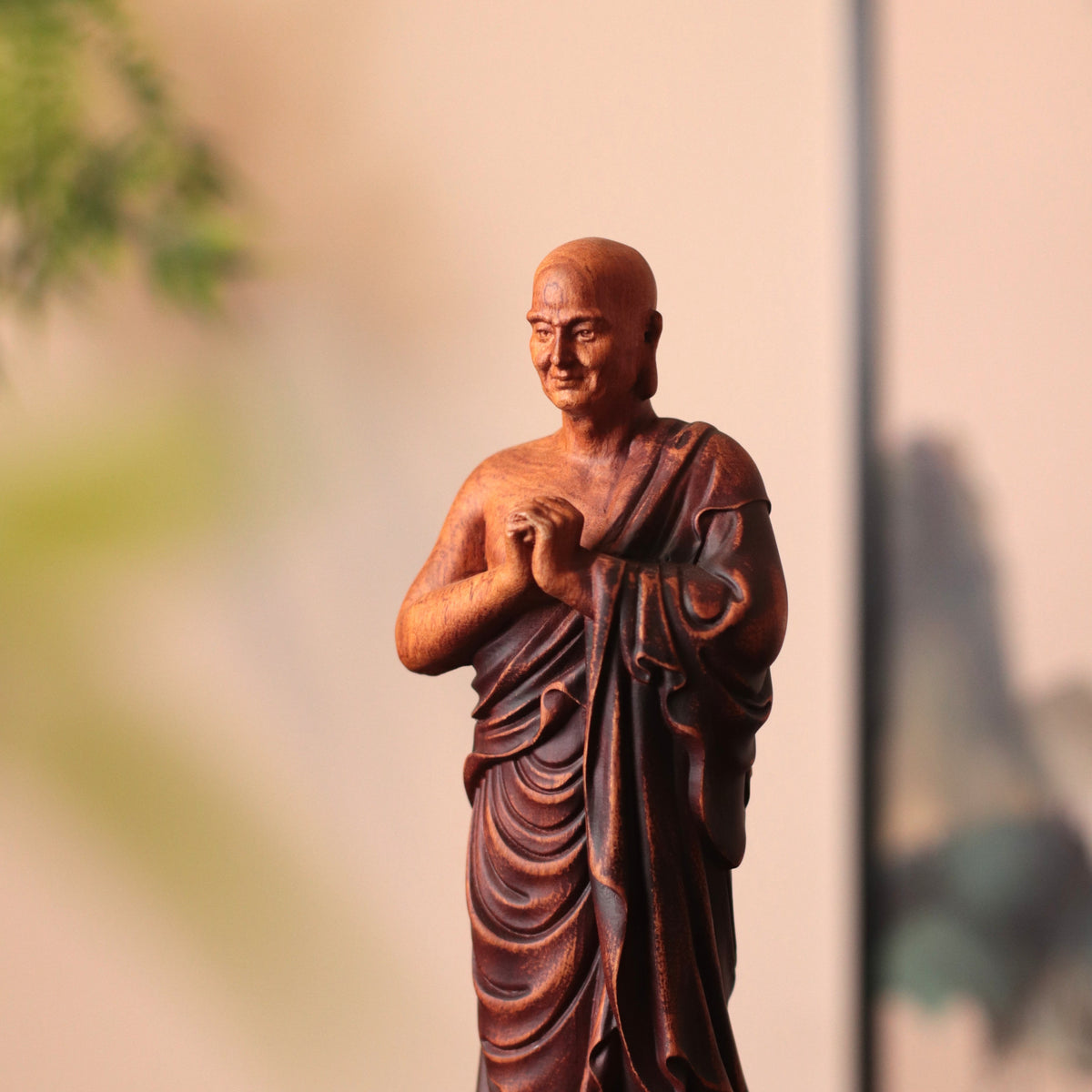 Hand-Carved Ananda Statue - Solid Padauk Wood for Mindful Spaces