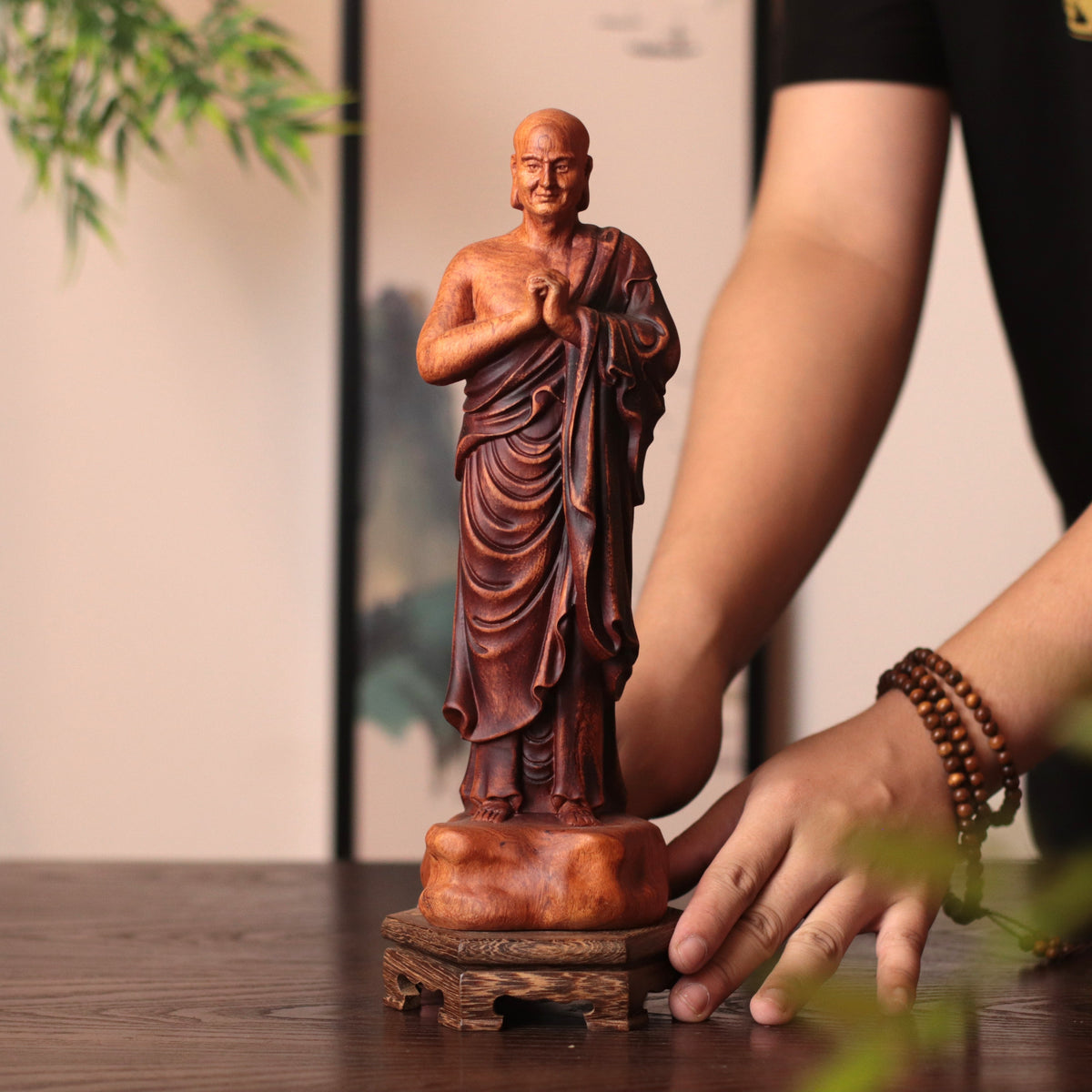 Hand-Carved Ananda Statue - Solid Padauk Wood for Mindful Spaces