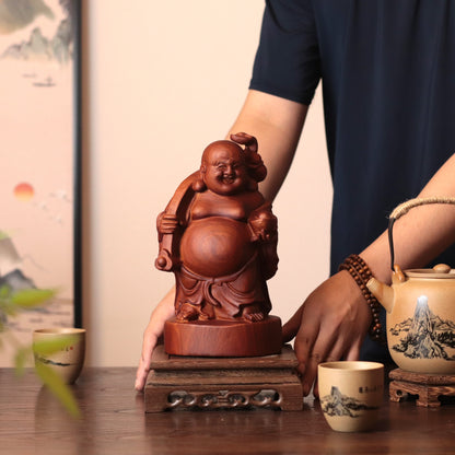 Happy Buddha Statue - Padauk Wood, Prosperity Decor – additional view 2
