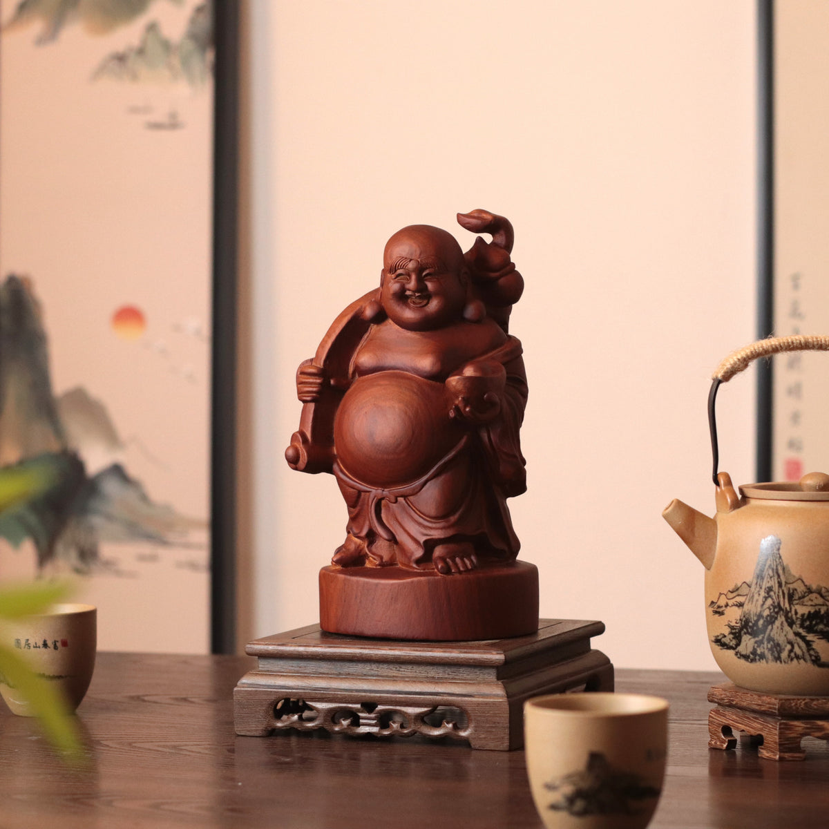 Happy Buddha Statue - Padauk Wood, Prosperity Decor – additional view 4