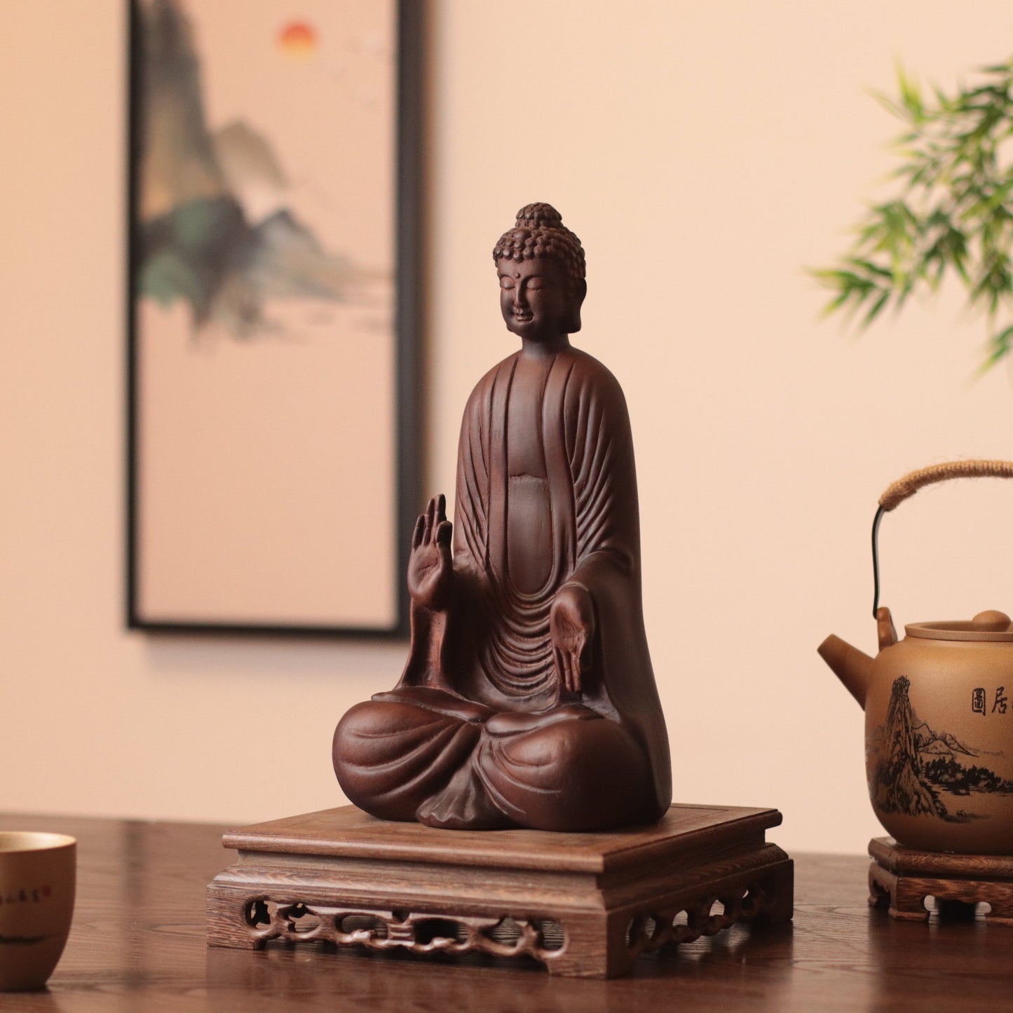 Wooden Shakyamuni Buddha Statue - Japandi Zen Decor