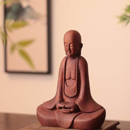 Hand Carved Wooden Zen Monk Statue, Serene Home Decor