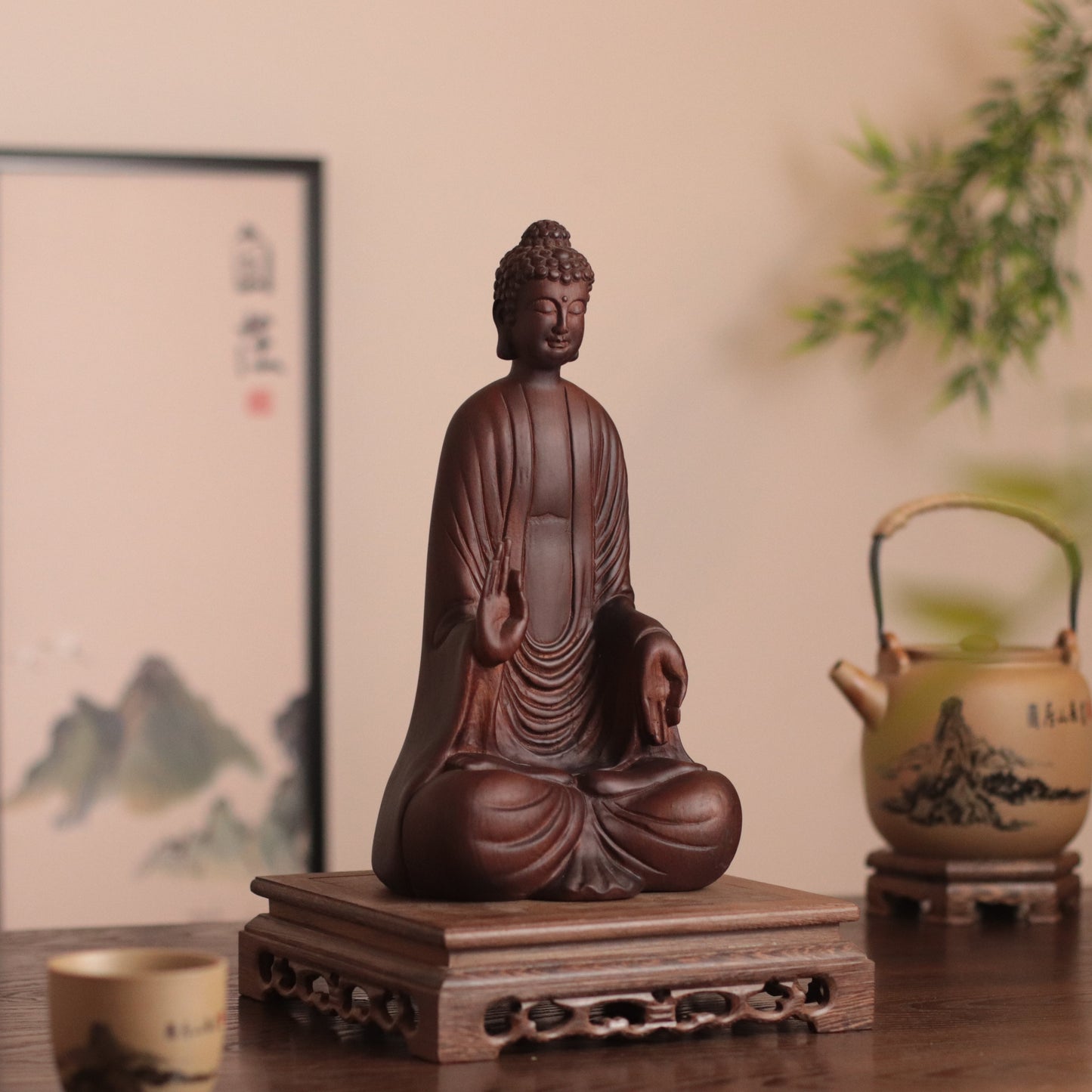 Wooden Shakyamuni Buddha Statue - Japandi Zen Decor