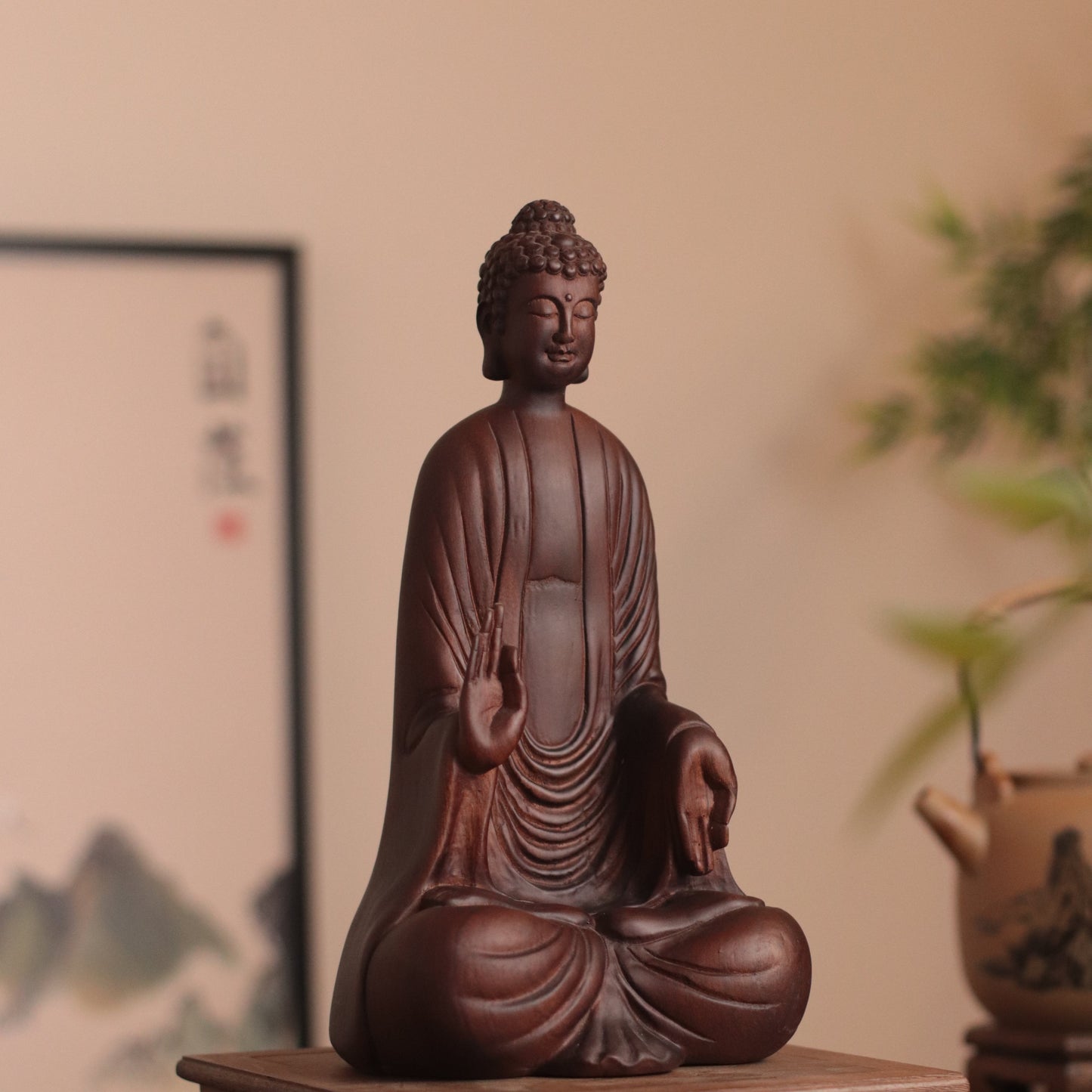 Wooden Shakyamuni Buddha Statue - Japandi Zen Decor