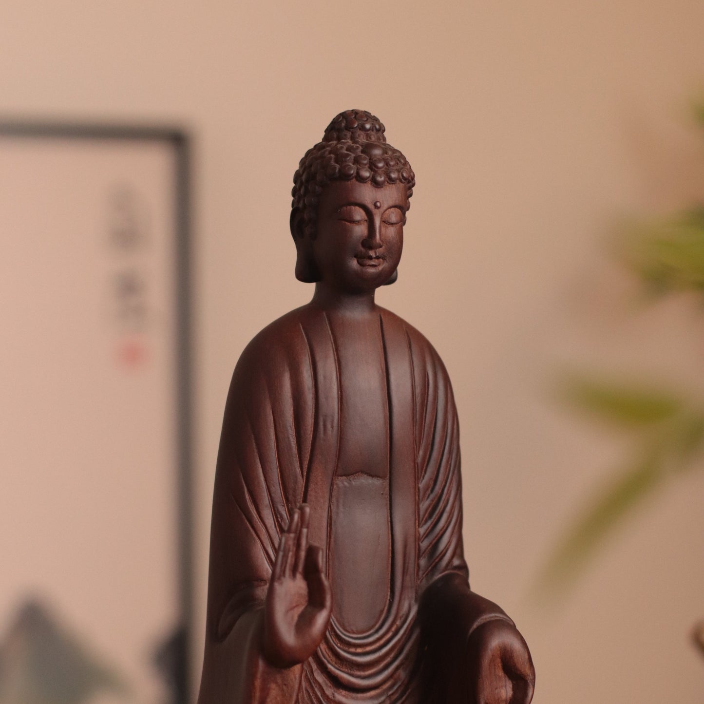 Wooden Shakyamuni Buddha Statue - Japandi Zen Decor