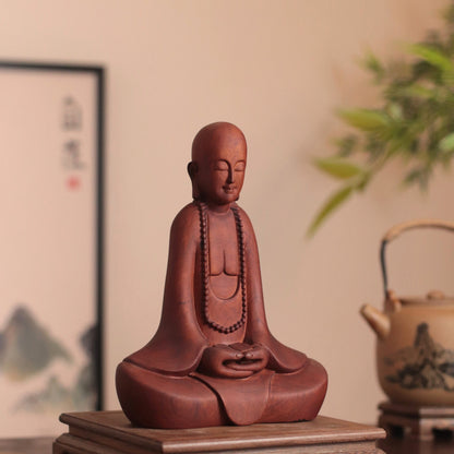 Hand Carved Wooden Zen Monk Statue, Serene Home Decor