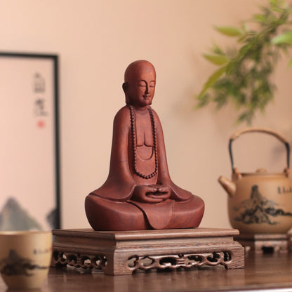 Hand Carved Wooden Zen Monk Statue, Serene Home Decor