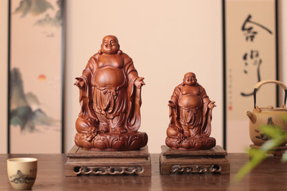 Laughing Buddha Statue - Padauk Wood, Feng Shui Decor – additional view 5