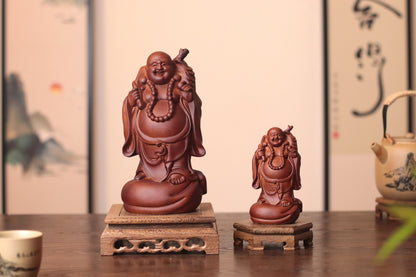 Standing Laughing Buddha - Padauk Wood, Feng Shui Wealth – additional view 6