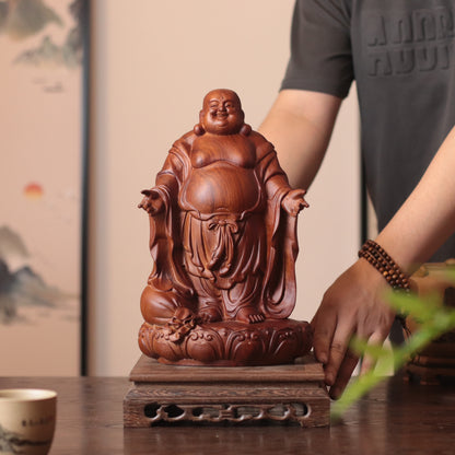 Laughing Buddha Statue - Padauk Wood, Feng Shui Decor – additional view 3
