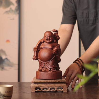 Happy Buddha Statue - Padauk Wood, Prosperity Decor
