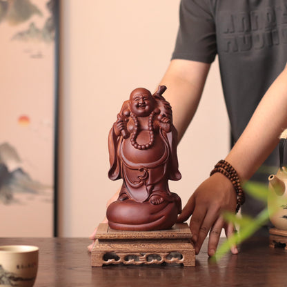 Standing Laughing Buddha - Padauk Wood, Feng Shui Wealth – additional view 2