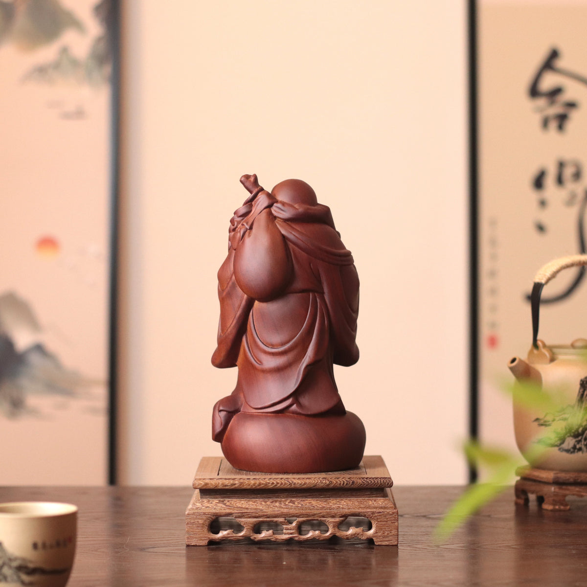 Standing Laughing Buddha - Padauk Wood, Feng Shui Wealth – additional view 5