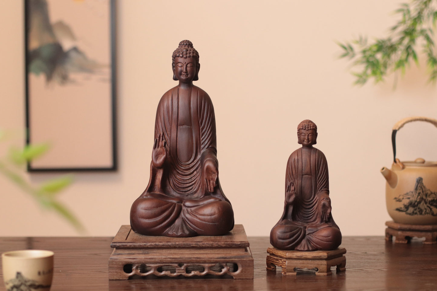 Wooden Shakyamuni Buddha Statue - Japandi Zen Decor