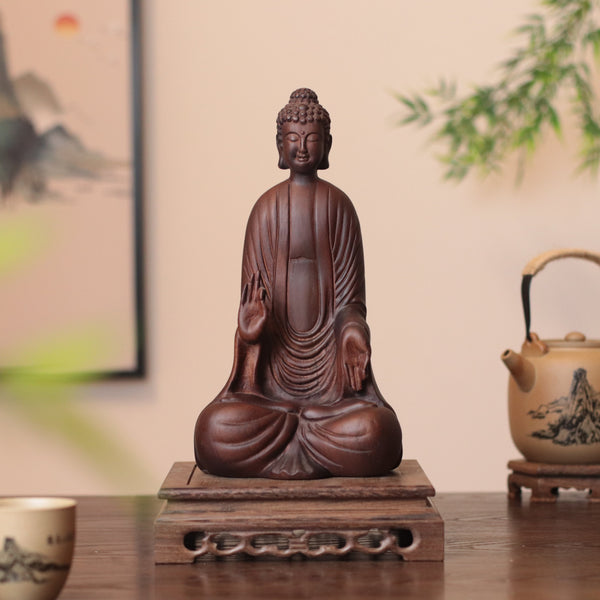 Wooden Shakyamuni Buddha Statue - Japandi Zen Decor
