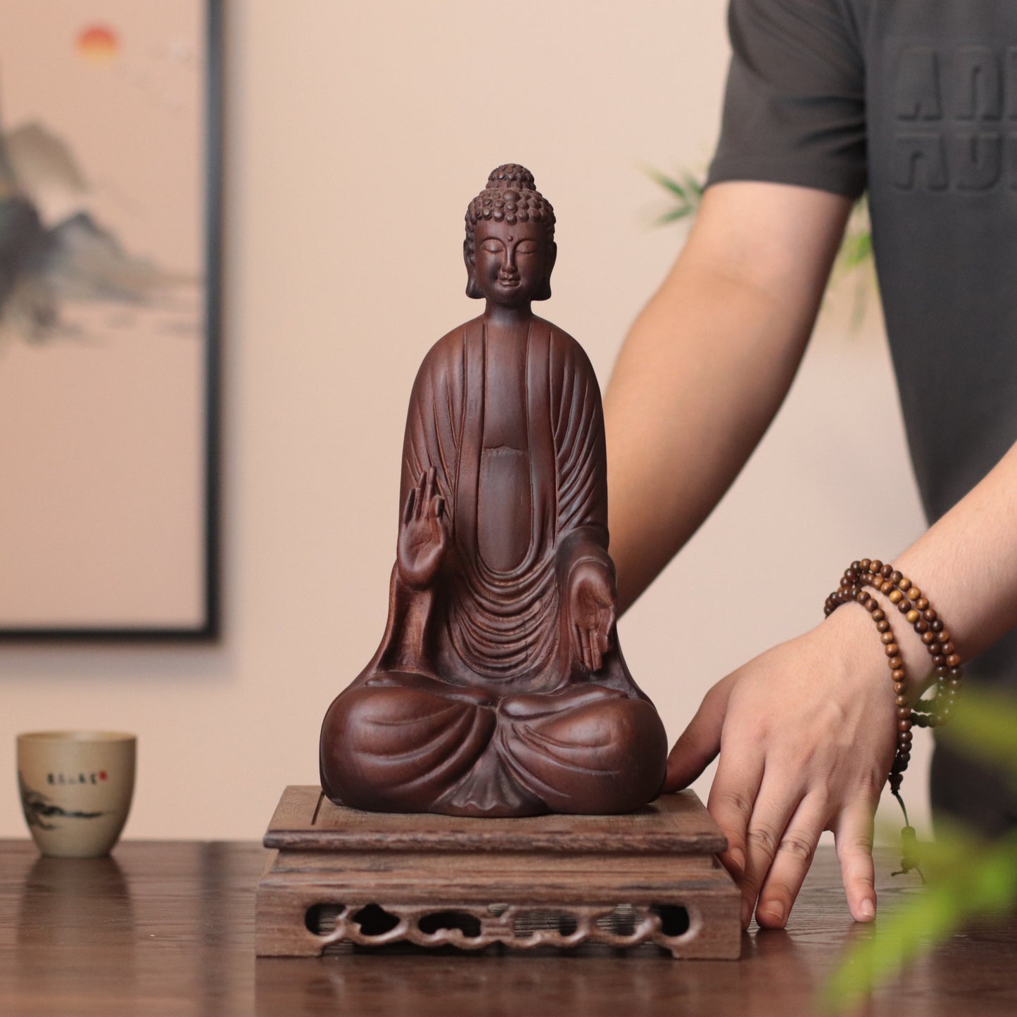 Wooden Shakyamuni Buddha Statue - Japandi Zen Decor