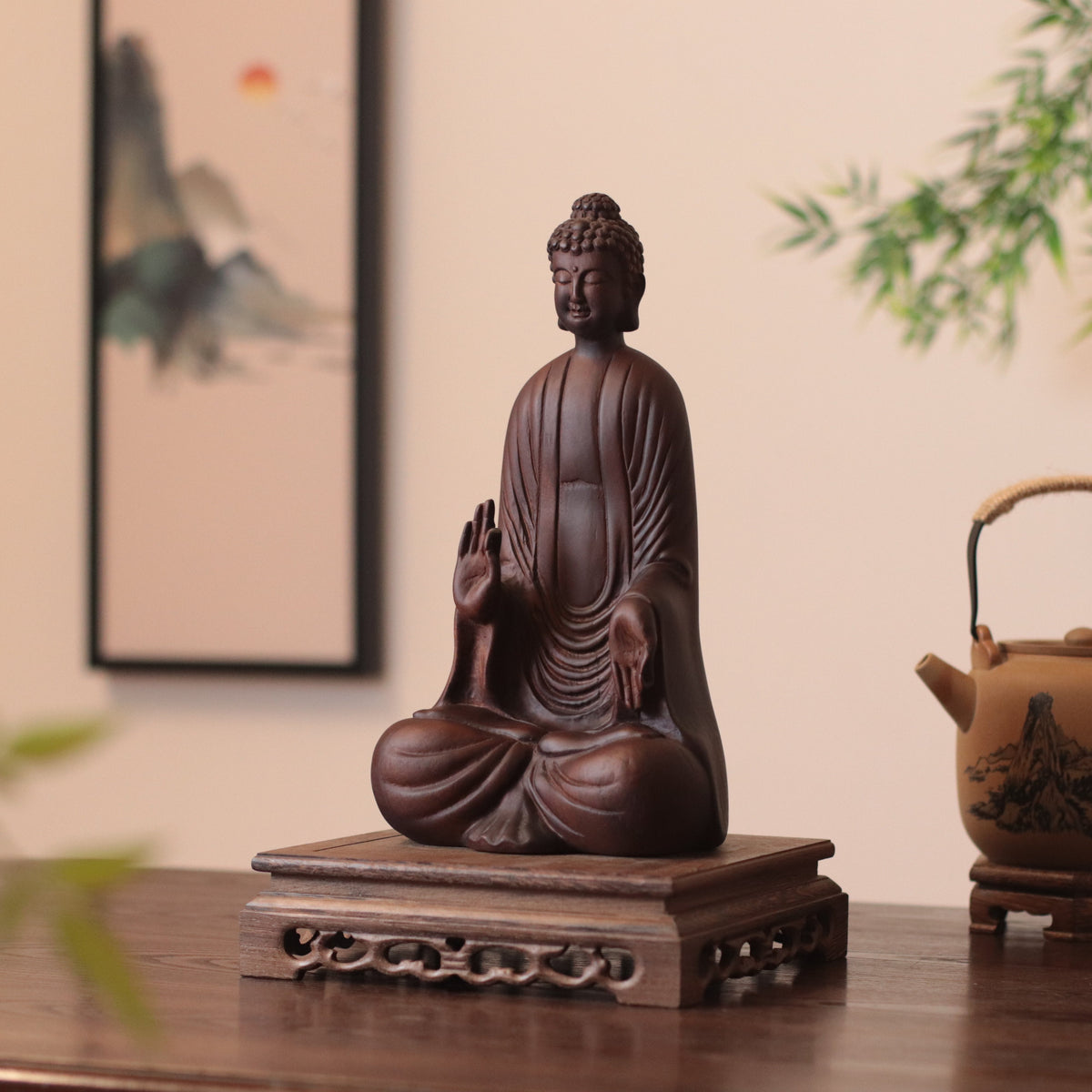 Wooden Shakyamuni Buddha Statue - Japandi Zen Decor