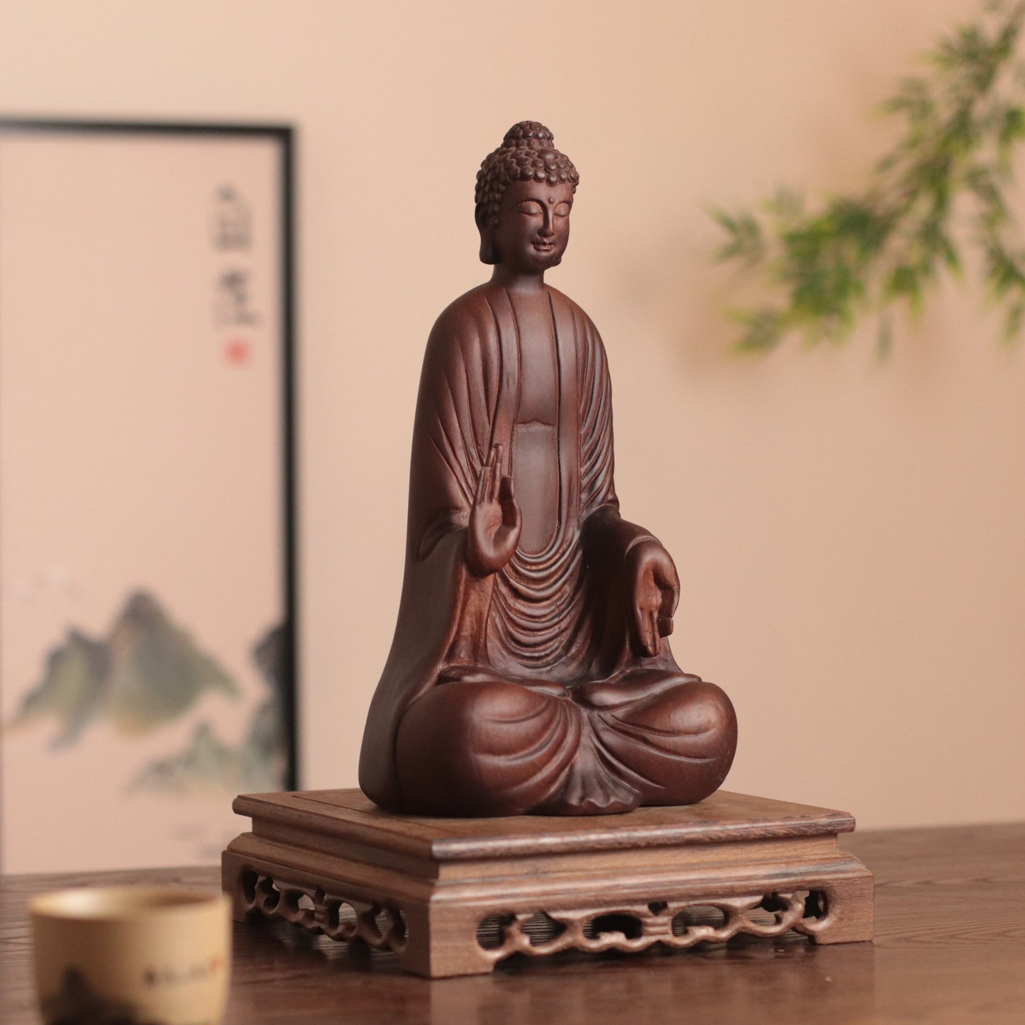 Wooden Shakyamuni Buddha Statue - Japandi Zen Decor