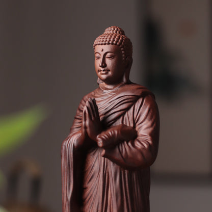 Standing Shakyamuni Buddha Statue - Kiaat Wood, 11.8-Inch – additional view 3