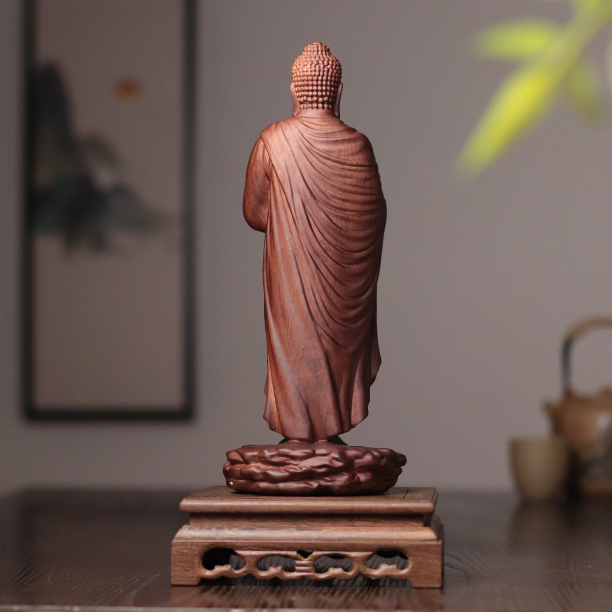 Standing Shakyamuni Buddha Statue - Kiaat Wood, 11.8-Inch – additional view 5