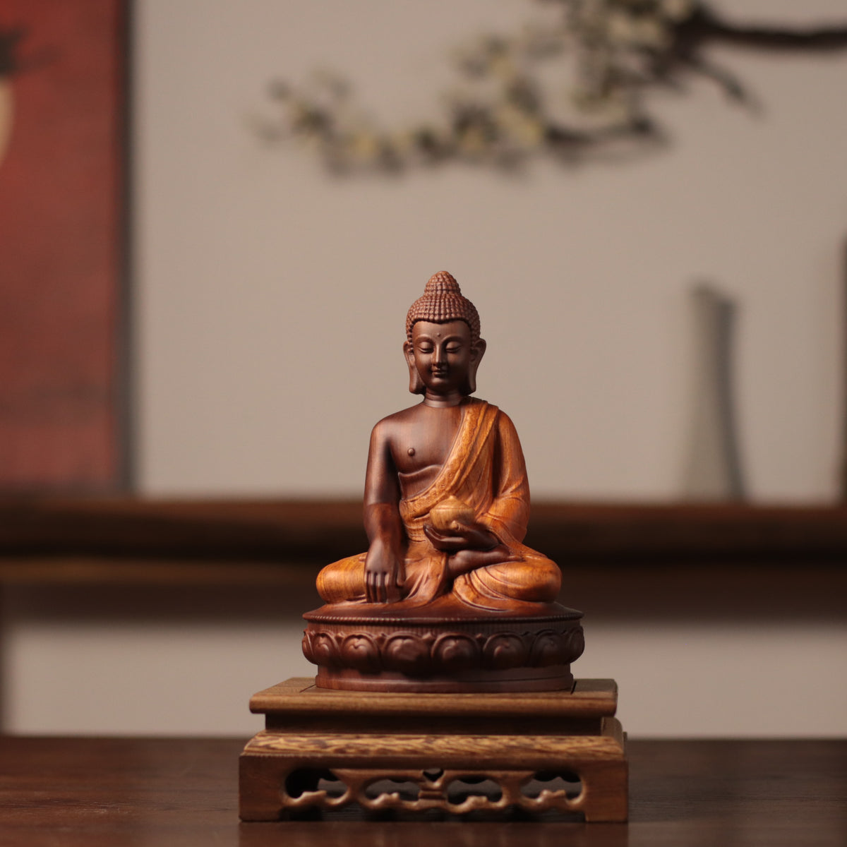 Shakyamuni Buddha Statue - Kiaat Wood, Alms Bowl