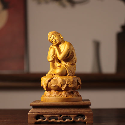 Serene Buddha Statue - Cypress Wood, 7.9-Inch Desk Decor – additional view 2