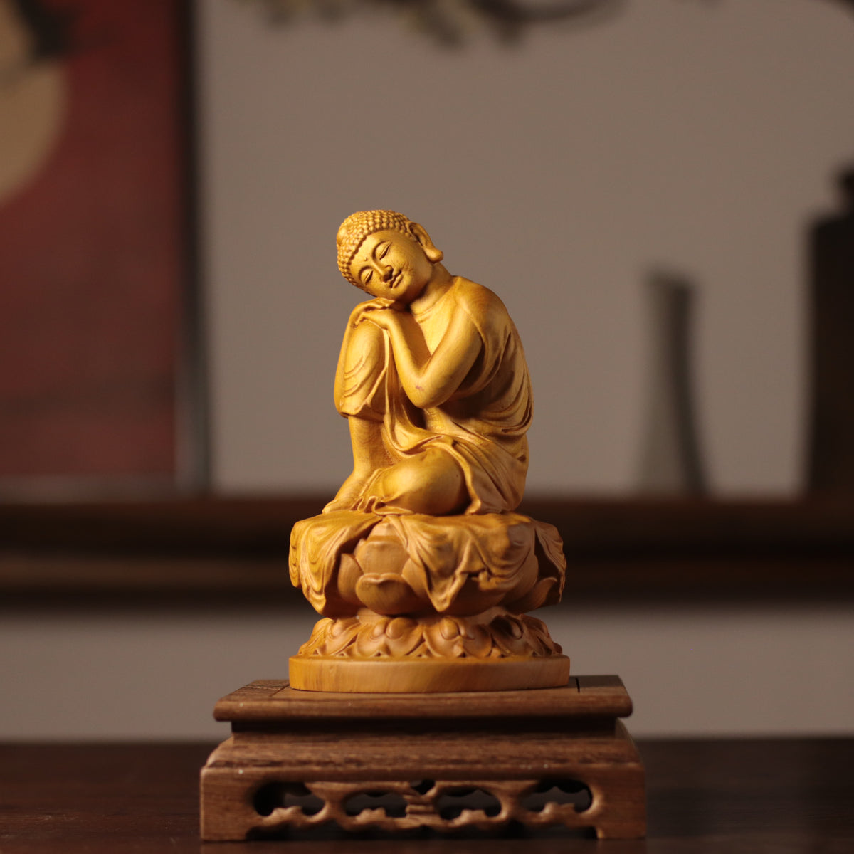Serene Buddha Statue - Cypress Wood, 7.9-Inch Desk Decor – additional view 3